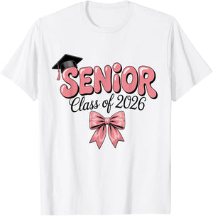 Senior Class of 2026 Pink Coquette Bow Graduation 2026 T-Shirt - T-Shirt | White