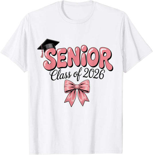 Senior Class of 2026 Pink Coquette Bow Graduation 2026 T-Shirt - T-Shirt | White