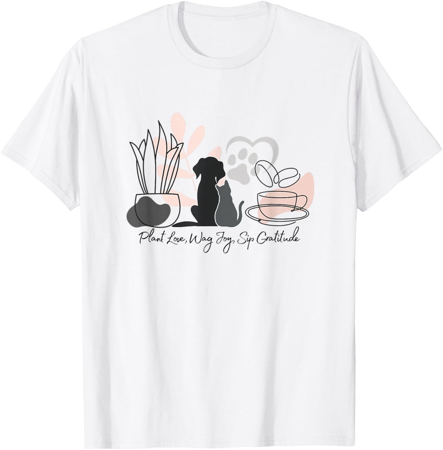 Aesthetic Minimalistic Plant Dog Coffee Art Drawing Women T-Shirt - T-Shirt | White