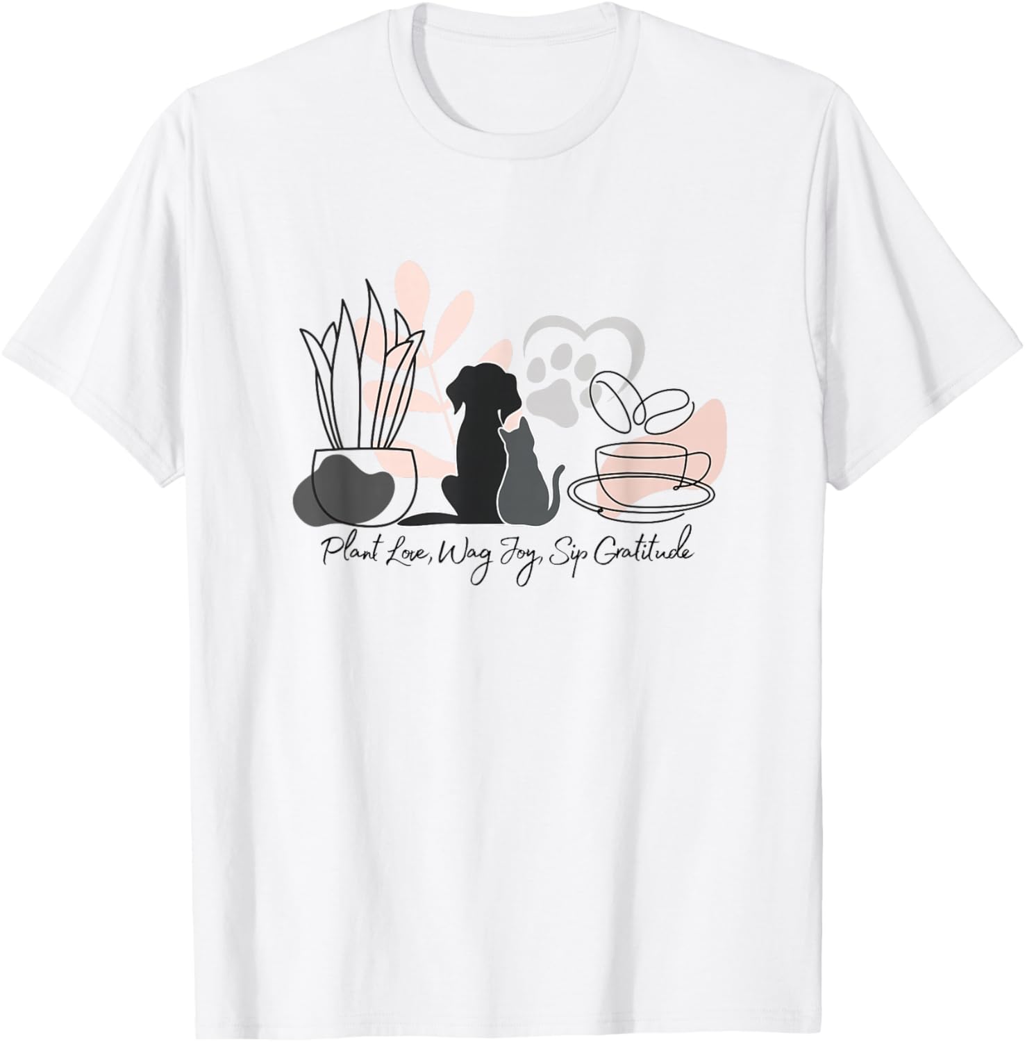 Aesthetic Minimalistic Plant Dog Coffee Art Drawing Women T-Shirt - T-Shirt | White
