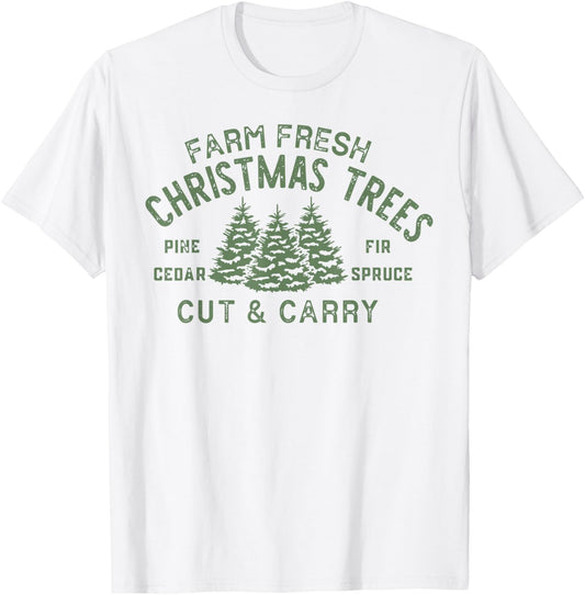Farm Fresh Christmas Trees Shirt Vintage Merry Christmas T-Shirt - T-Shirt | White