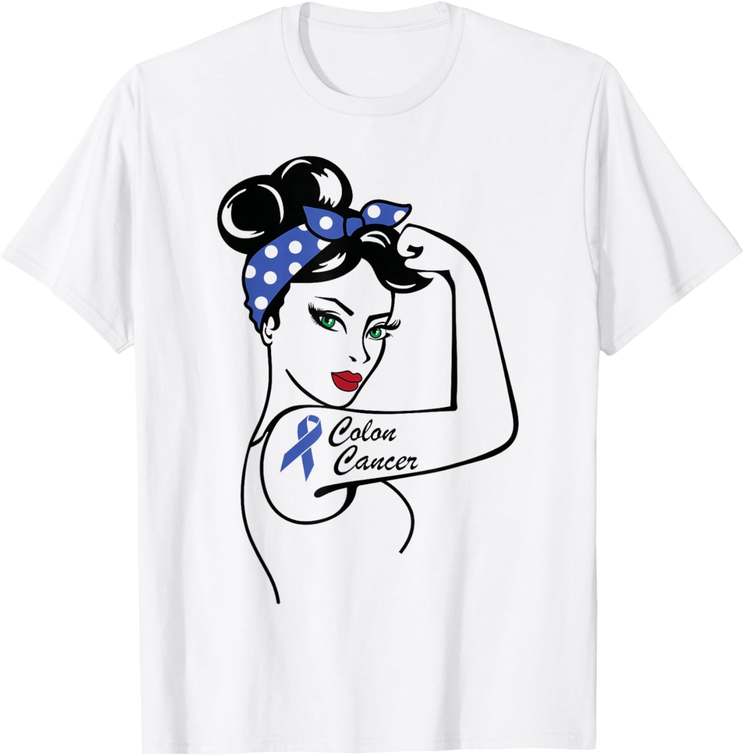 Colon Cancer Awareness Warrior Blue Ribbon Colorectal T-Shirt - T-Shirt | White