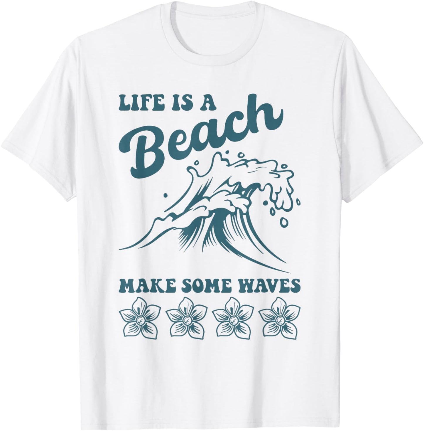 Funny Life is a Beach Make Some Waves Shirt Retro Summer Men Women Girls Kids T-Shirt - T-Shirt | White