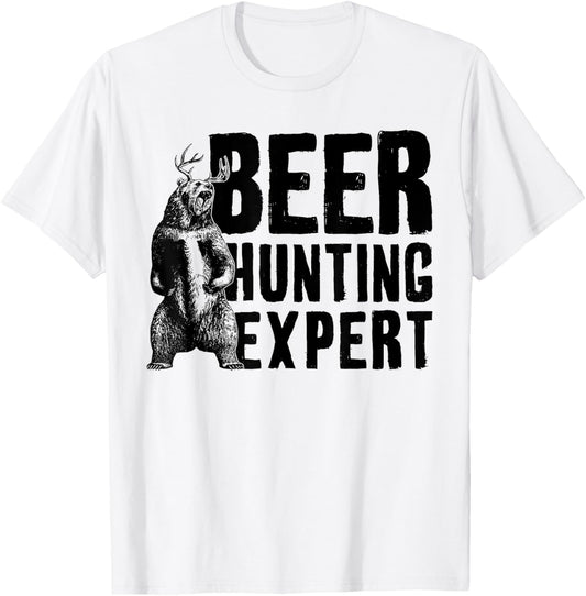 Beer Hunting Expert Funny Saying Quote Bear Deer Men Women T-Shirt - T-Shirt | White