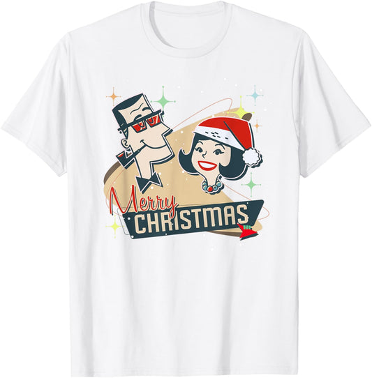 Retro Couple a Vintage Holiday and Mid-Century Christmas T-Shirt - T-Shirt | White