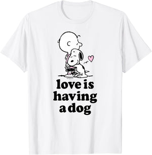 Peanuts - Snoopy Charlie Brown Hugging Love is Having A Dog T-Shirt - T-Shirt | White