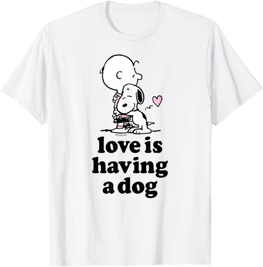 Peanuts - Snoopy Charlie Brown Hugging Love is Having A Dog T-Shirt - T-Shirt | White