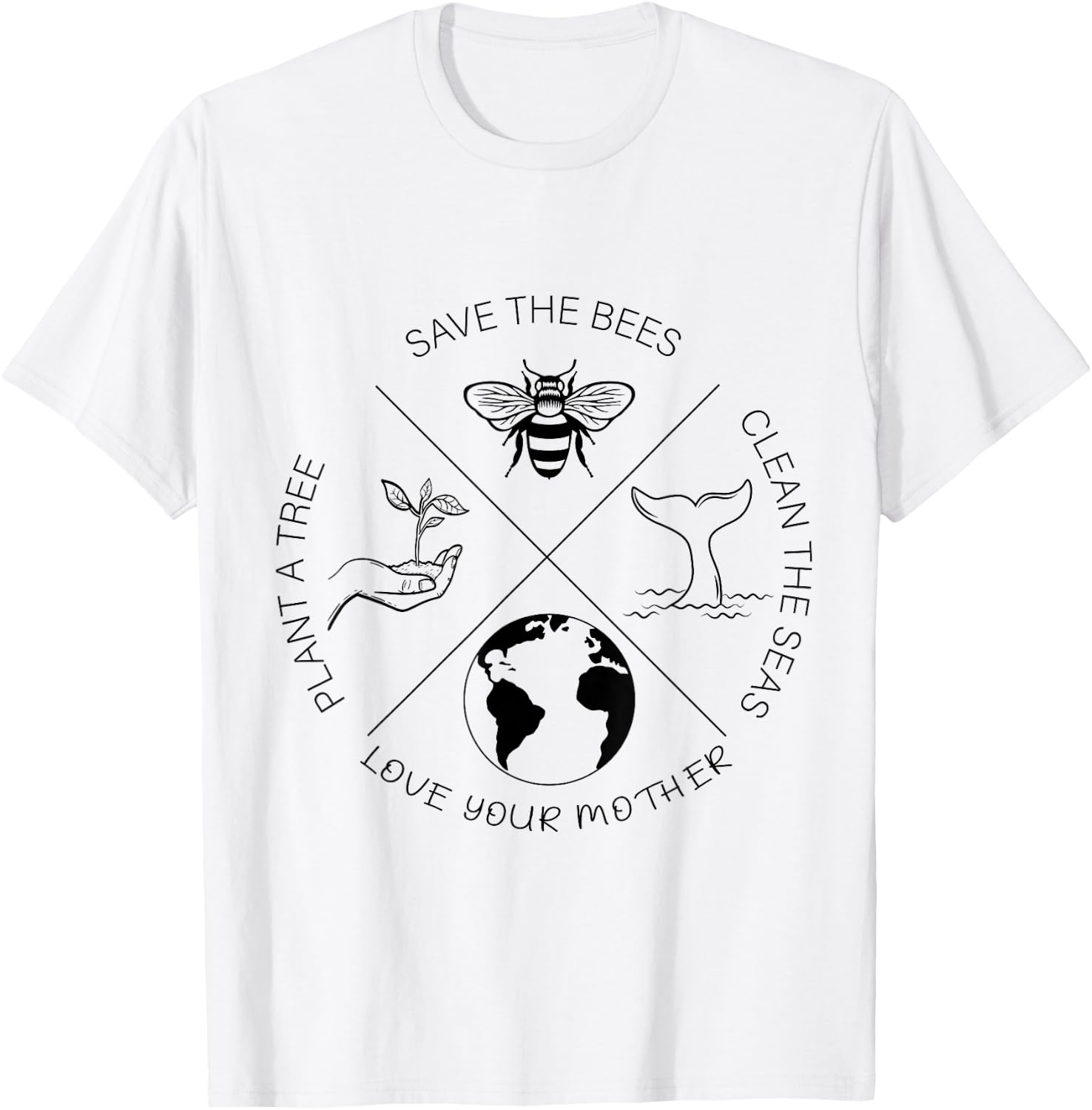 Earth Day Save The Bees Plant More Trees Clean The Seas T-Shirt - T-Shirt | White