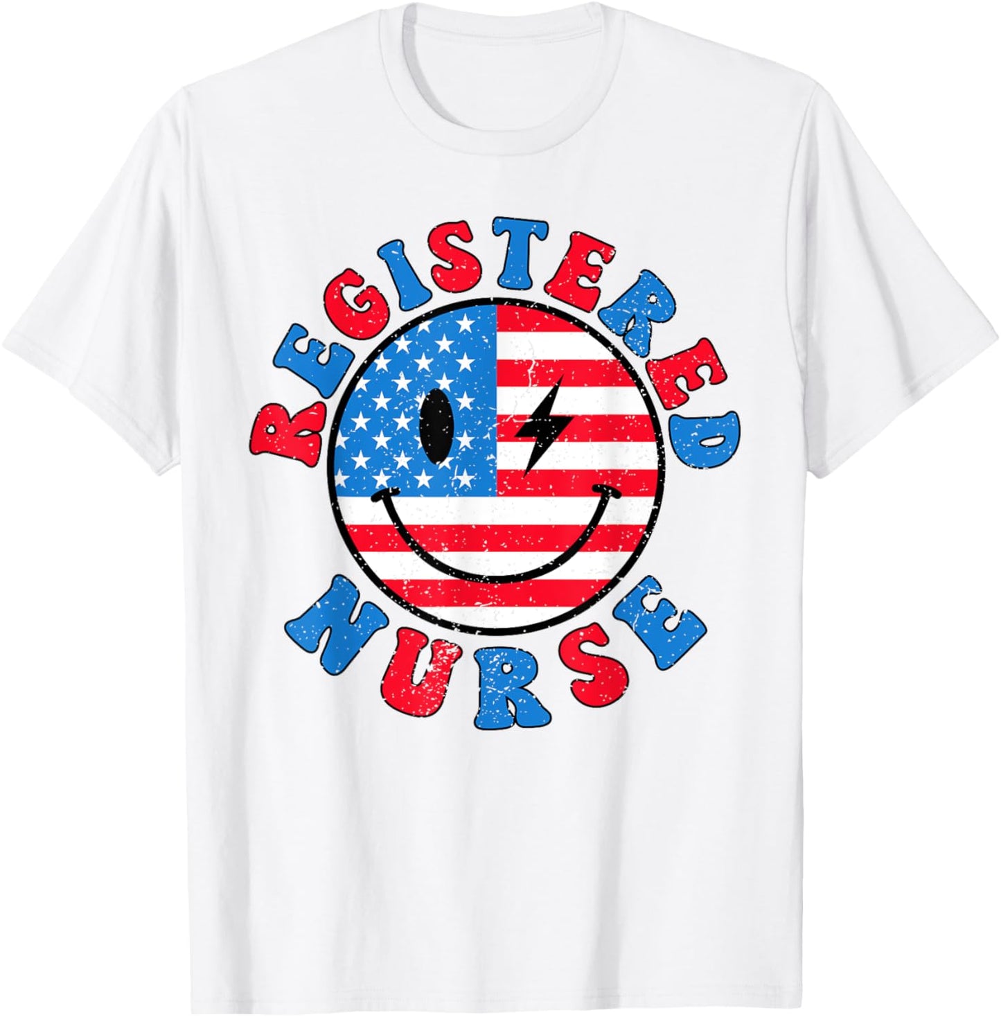 Registered Nurse 4th of July 2024 American Flag RN Nurse T-Shirt - T-Shirt | White