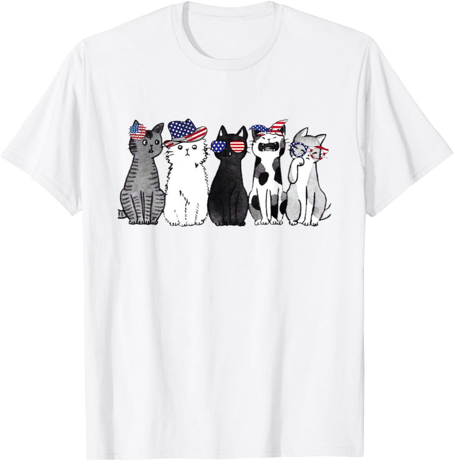 cat lover July 4th Forth of July funny cats American Flag T-Shirt - T-Shirt | White