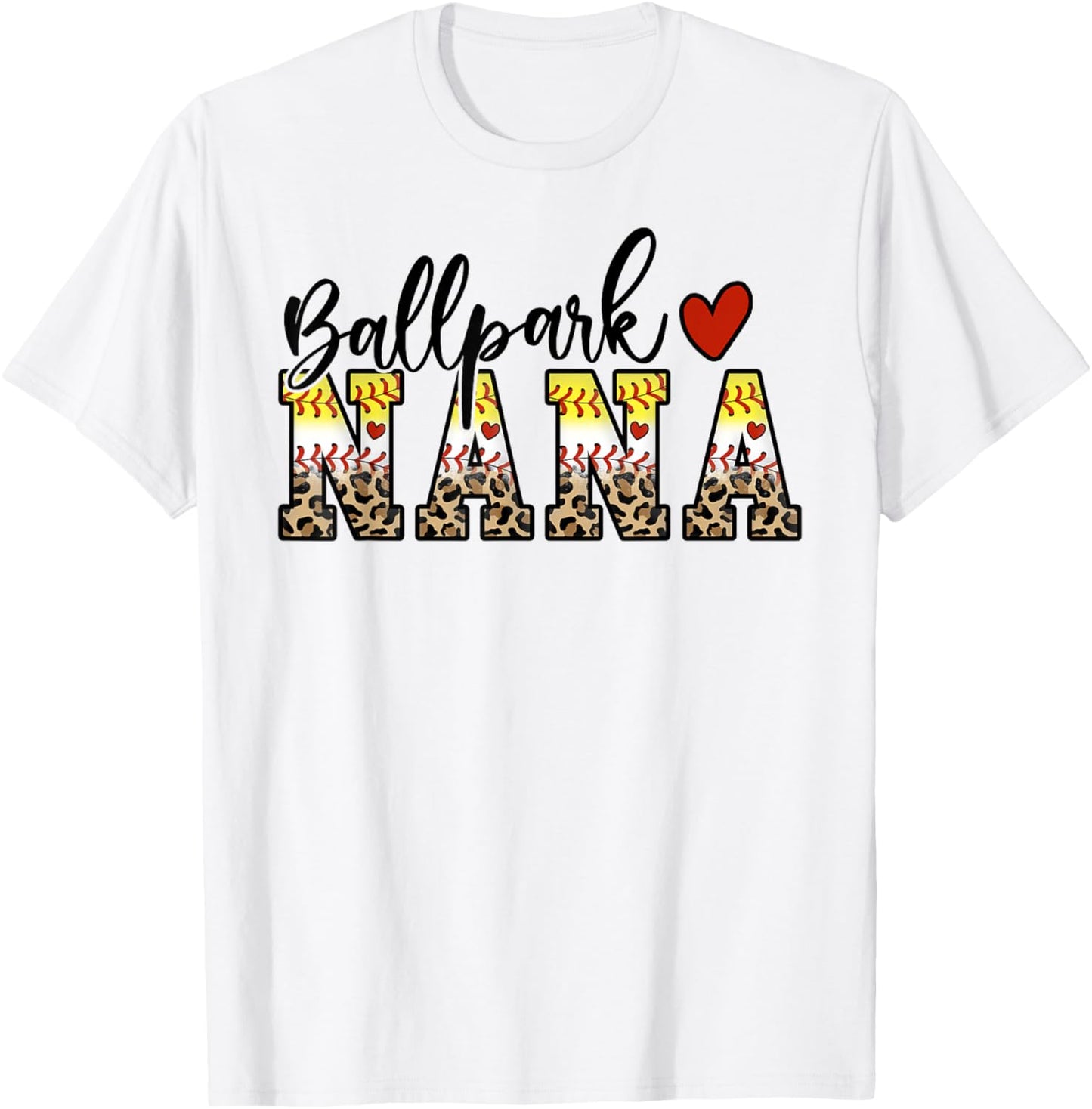 BallPark Nana Baseball Softball Mom Leopard Mother's Day T-Shirt - T-Shirt | White
