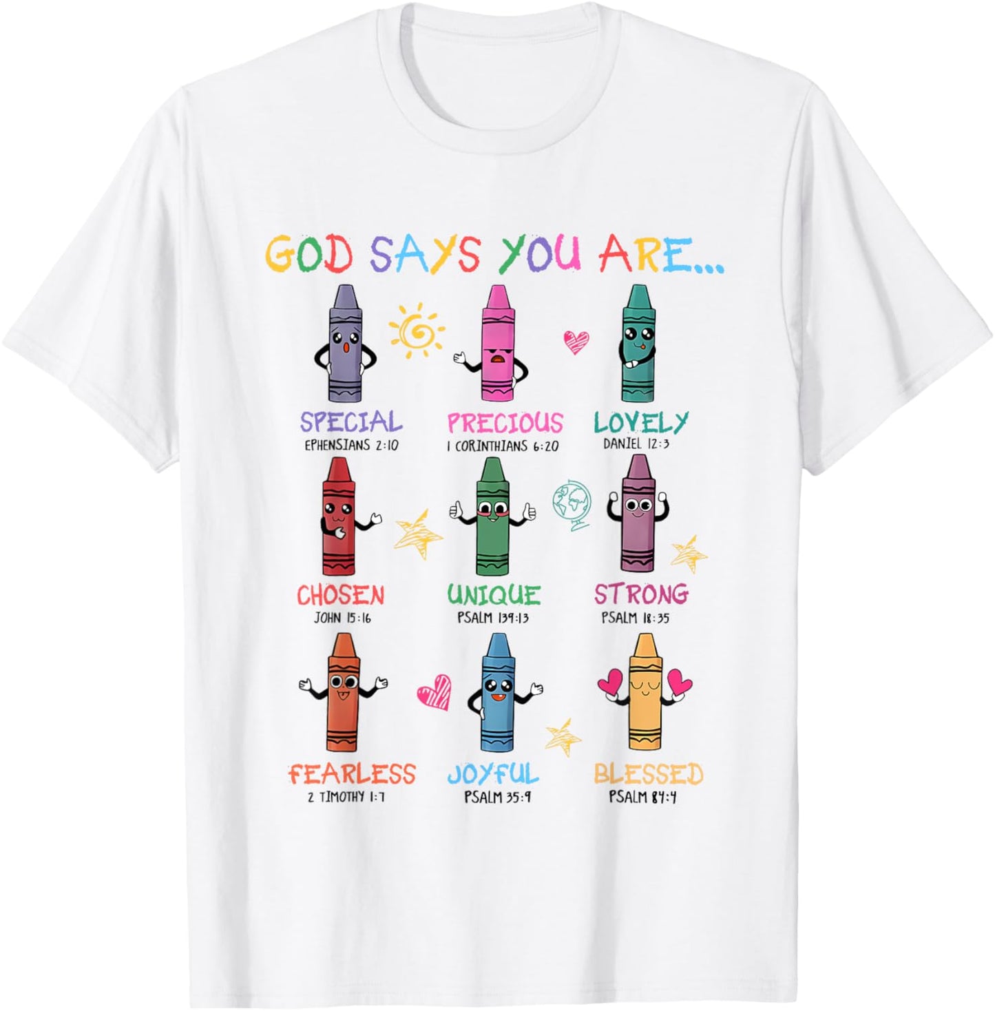 Retro God Says You Are Colorful Crayon Christian Bible Verse T-Shirt - T-Shirt | White