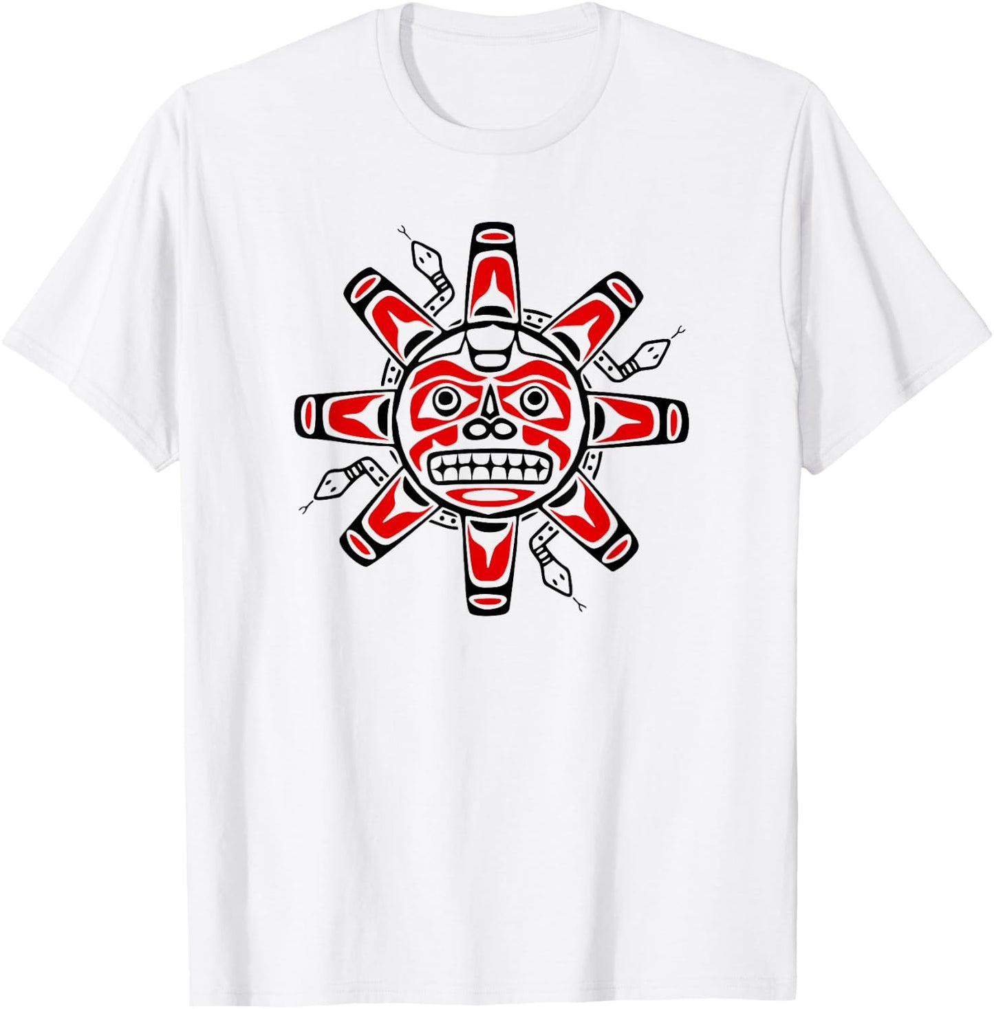 Sun Symbol Abstract Haida Art Pacific Northwest Coast Snakes T-Shirt - T-Shirt | White