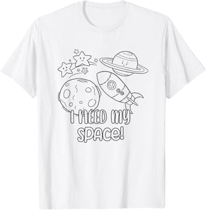 Space Craft Coloring I Need My Color Your own for Kids T-Shirt - T-Shirt | White