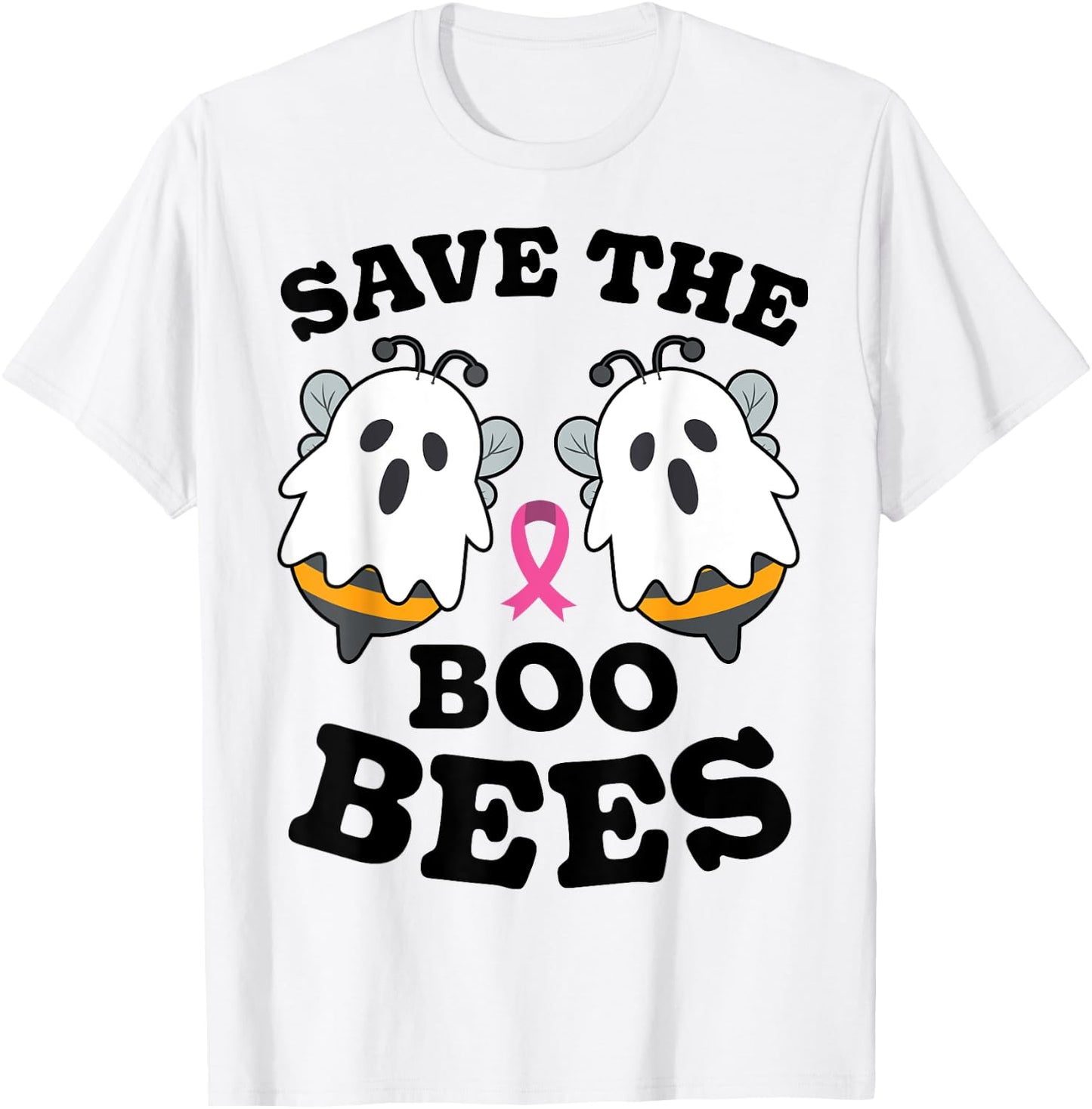Save The Boo Bees Funny Breast Cancer Awareness Halloween T-Shirt - T-Shirt | White