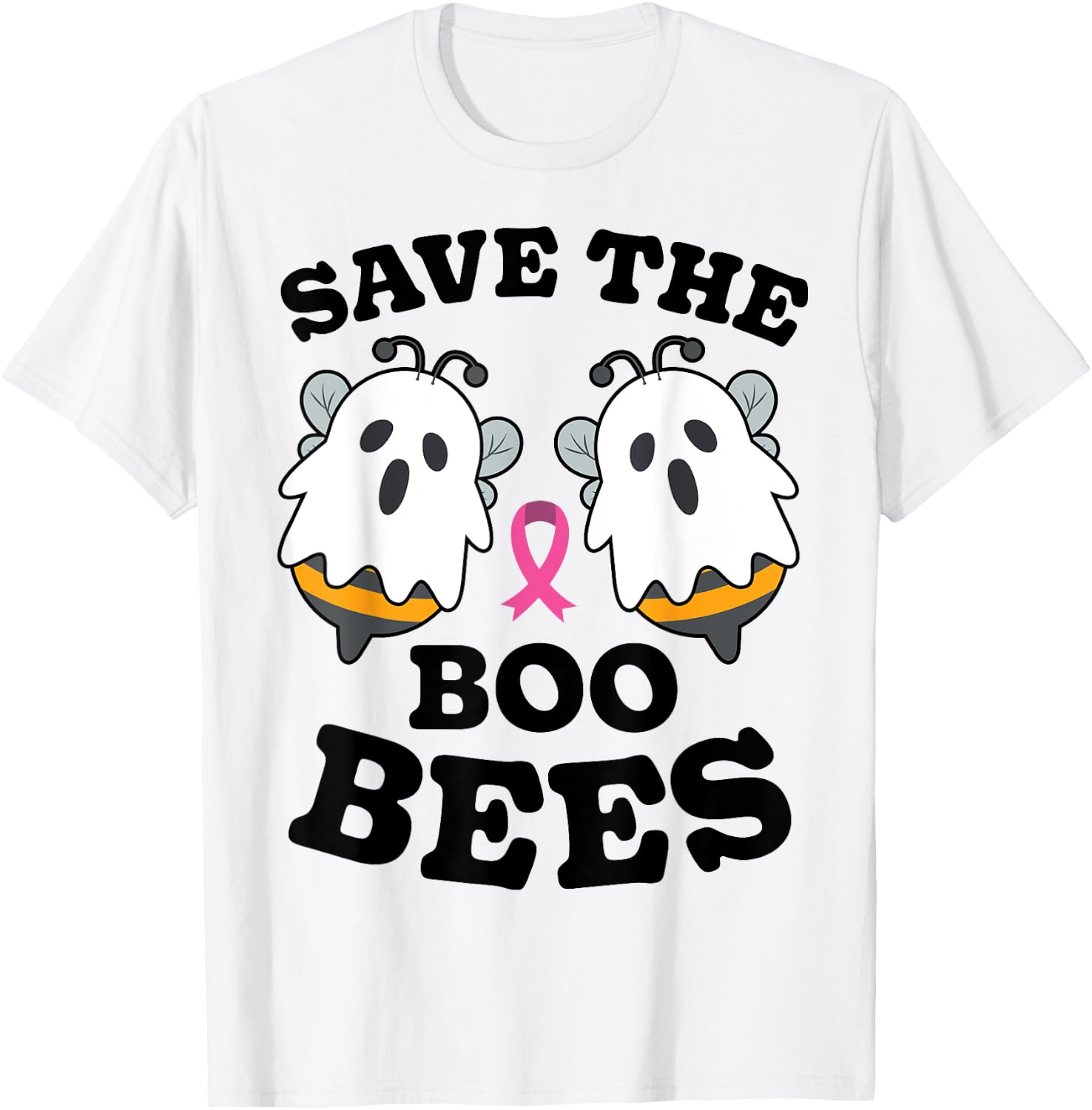 Save The Boo Bees Funny Breast Cancer Awareness Halloween T-Shirt - T-Shirt | White
