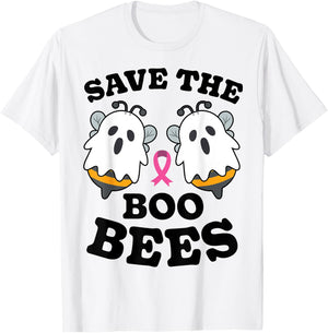 Save The Boo Bees Funny Breast Cancer Awareness Halloween T-Shirt - T-Shirt | White