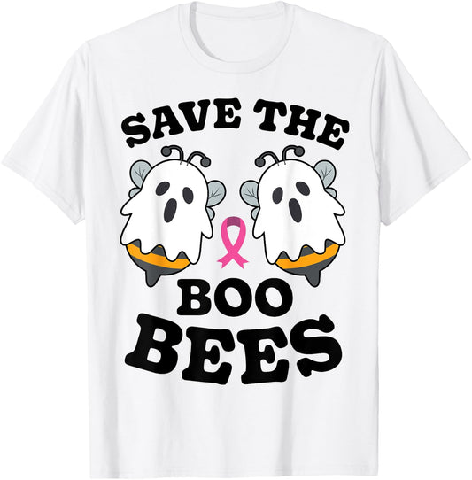 Save The Boo Bees Funny Breast Cancer Awareness Halloween T-Shirt - T-Shirt | White