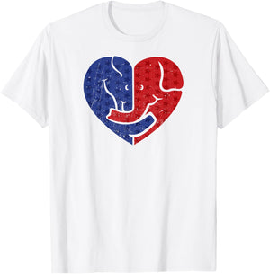 Democratic Donkey and Republican Elephant Love Heart T-Shirt - T-Shirt | White