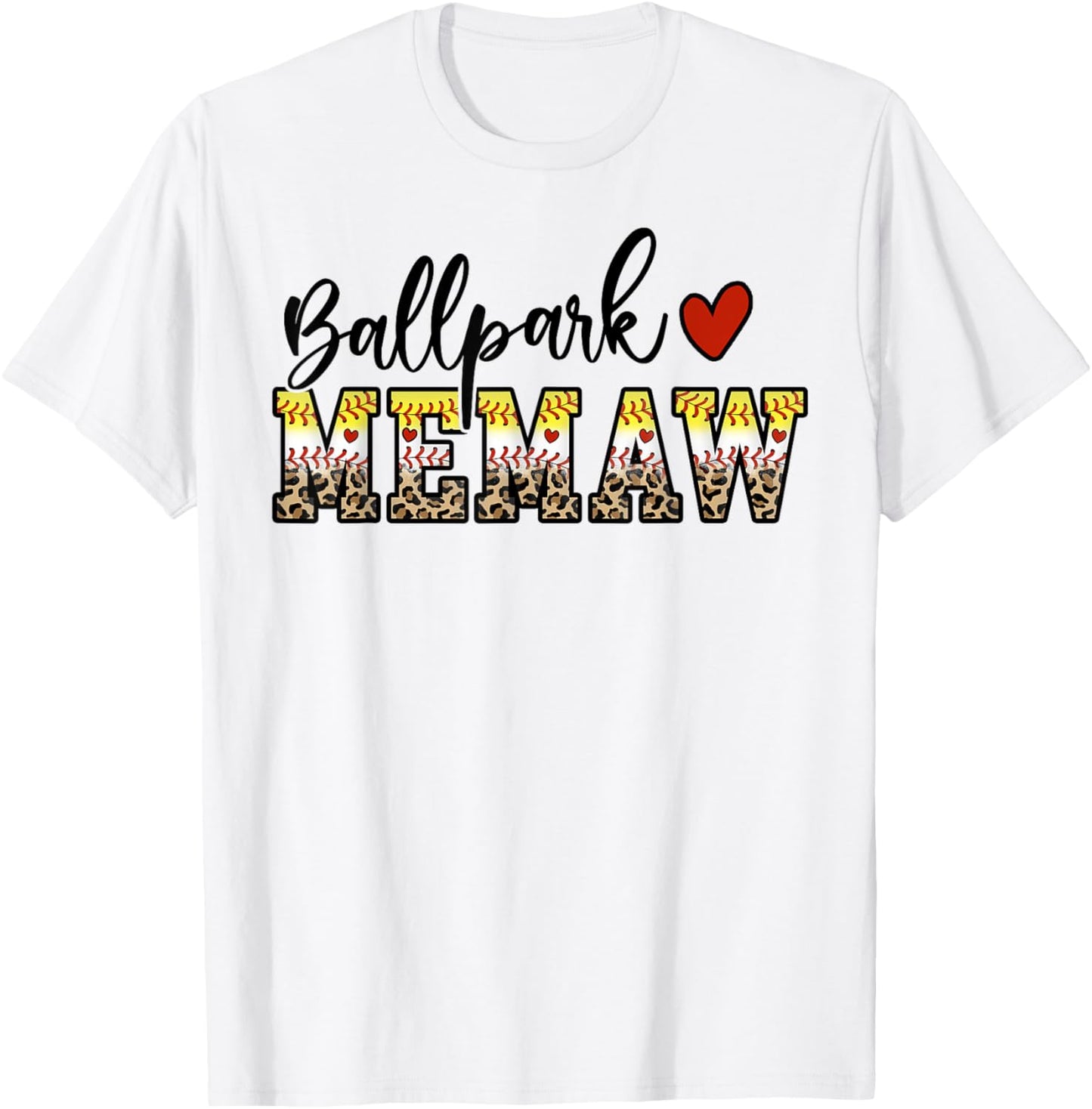 BallPark Memaw Baseball Softball Mom Leopard Mother's Day T-Shirt - T-Shirt | White