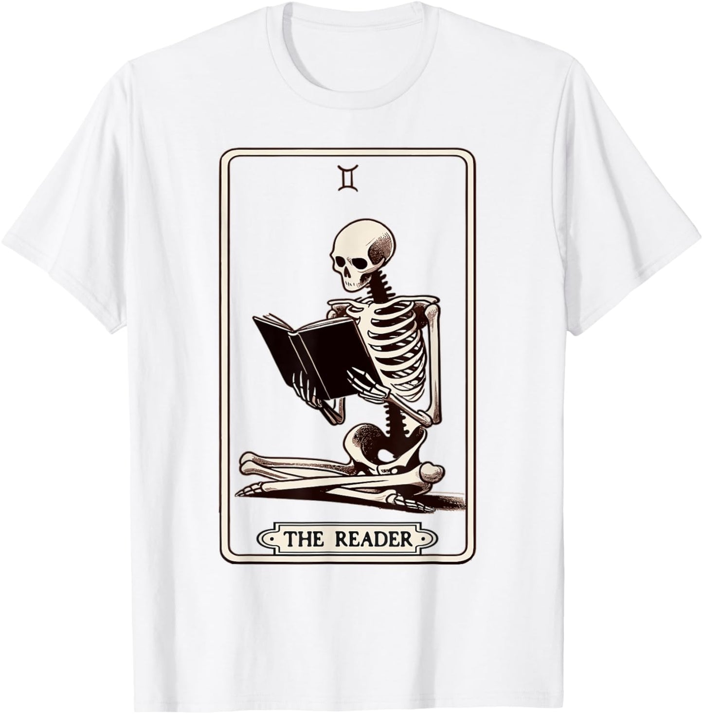 The Reader Tarot Card Funny Book Lover Skeleton Reading Book T-Shirt - T-Shirt | White