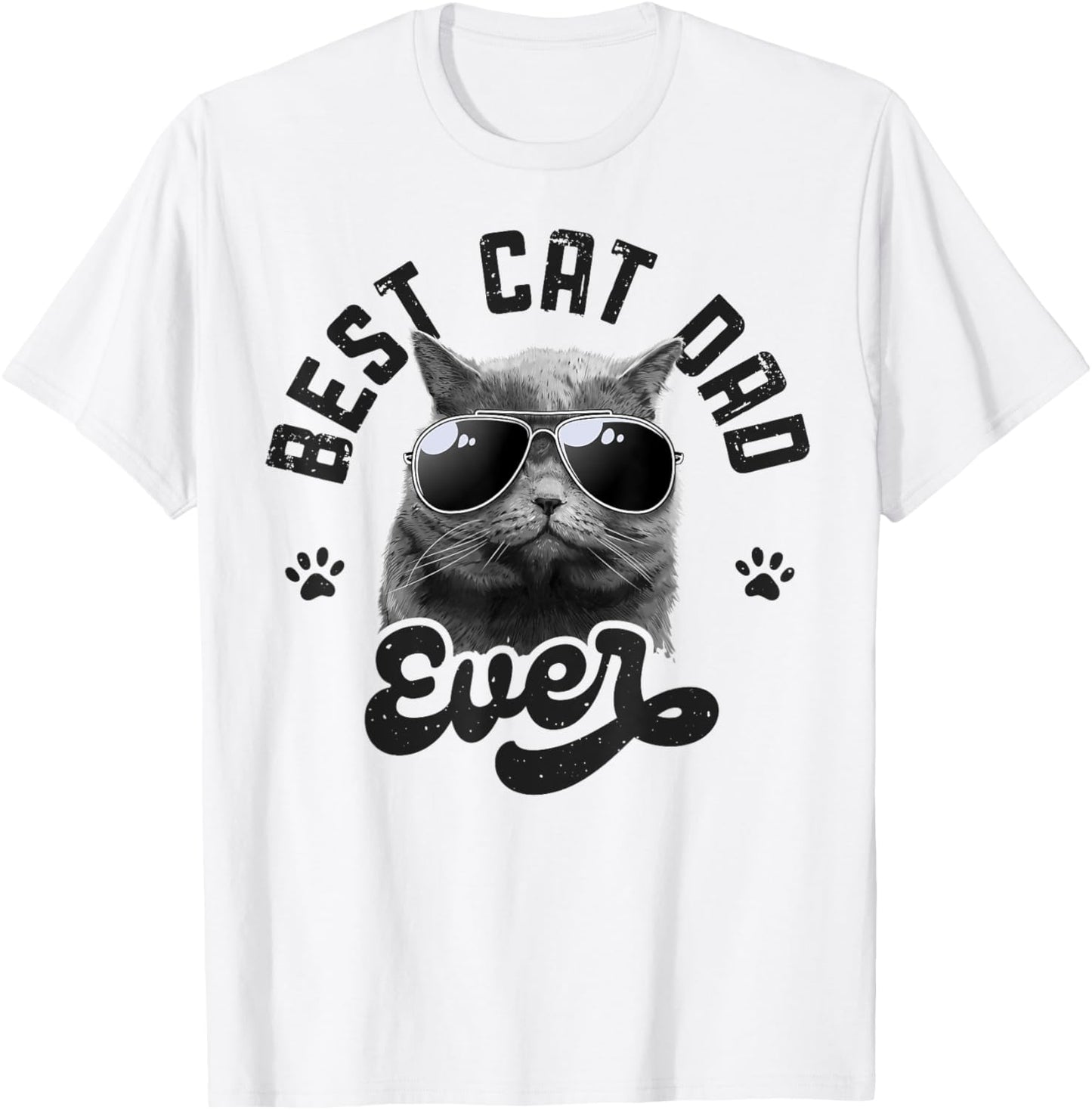 Best Cat Dad Ever Funny Daddy Father's Day Retro Vintage Men T-Shirt - T-Shirt | White