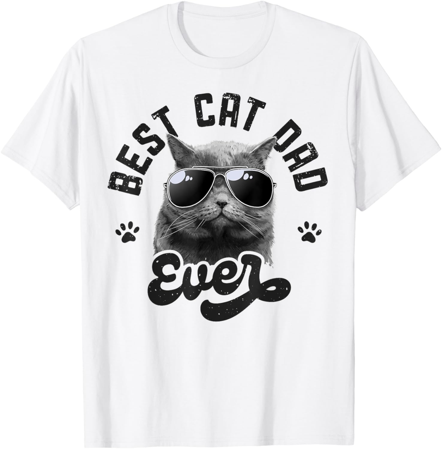 Best Cat Dad Ever Funny Daddy Father's Day Retro Vintage Men T-Shirt - T-Shirt | White