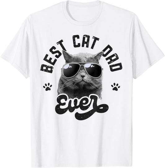 Best Cat Dad Ever Funny Daddy Father's Day Retro Vintage Men T-Shirt - T-Shirt | White