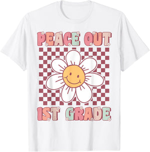 Peace Out First Grade Cute Groovy Last Day of 1st Grade T-Shirt - T-Shirt | White