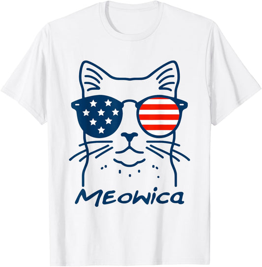 Meowica USA 'Merica Cat 4th of July Funny Patriotic T-Shirt - T-Shirt | White