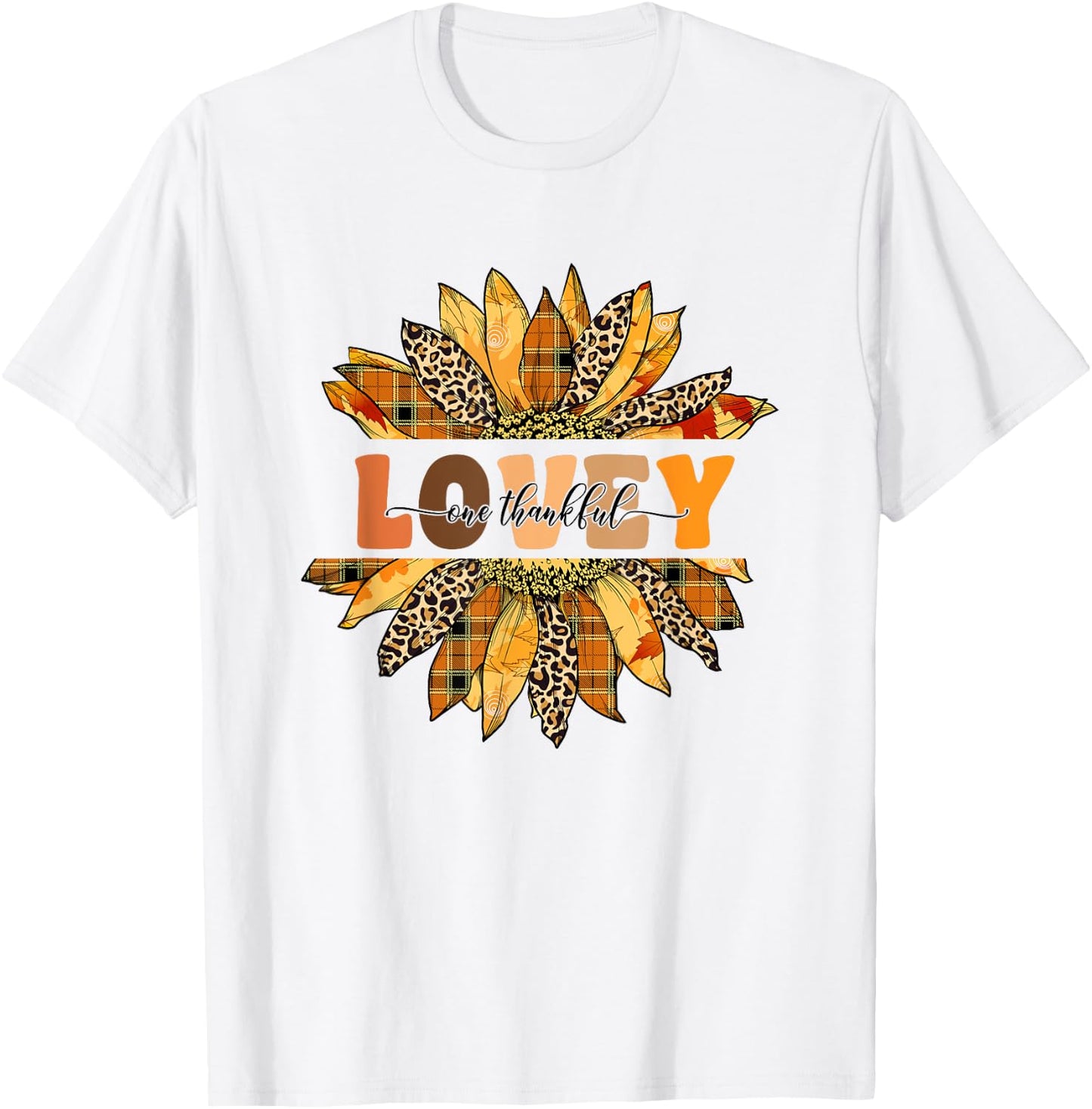 Leopard Sunflower One Thankful Lovey Fall Thanksgiving T-Shirt - T-Shirt | White