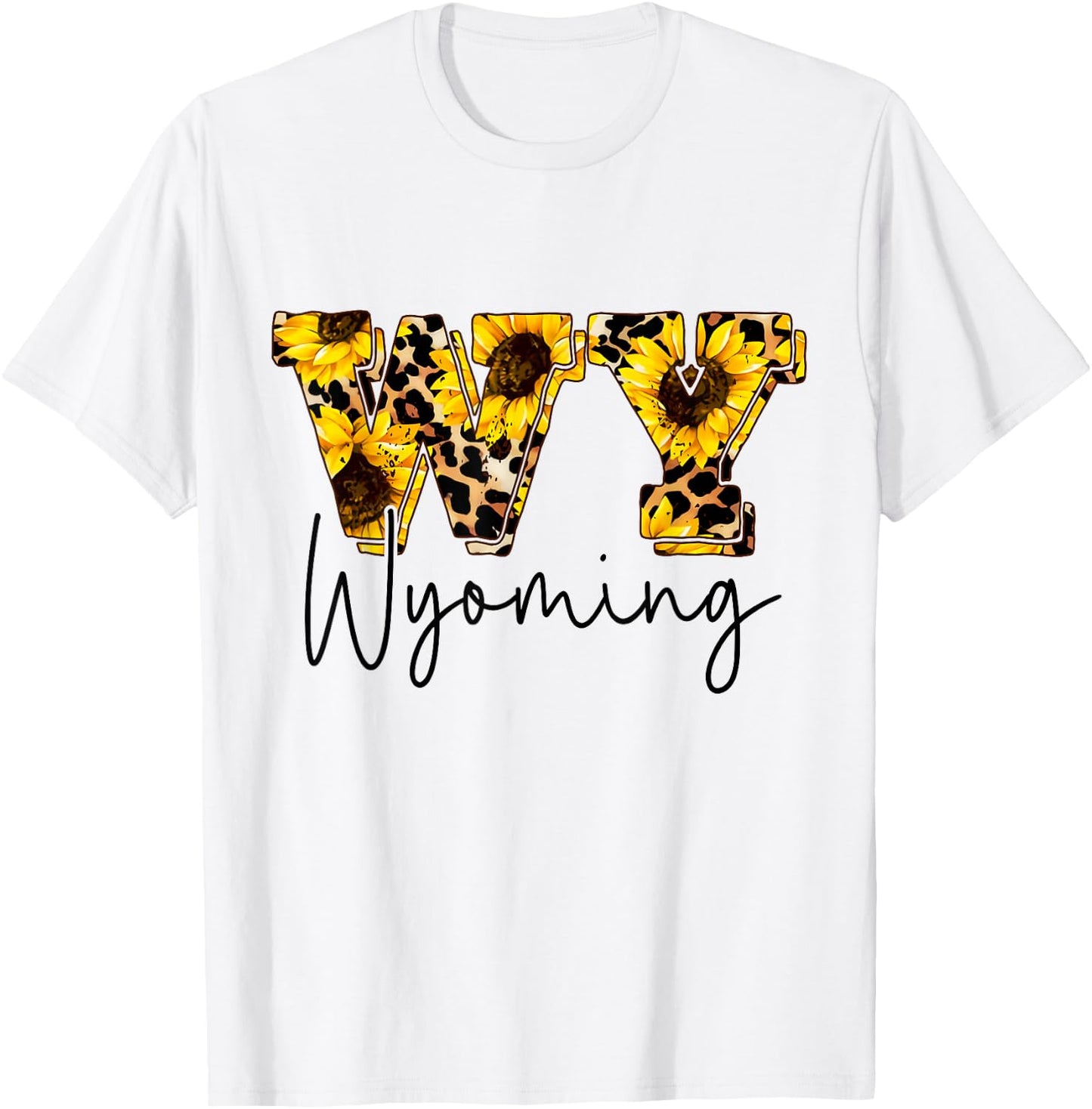 Wyoming Sunflower Leopard Print Gift T-Shirt - T-Shirt | White