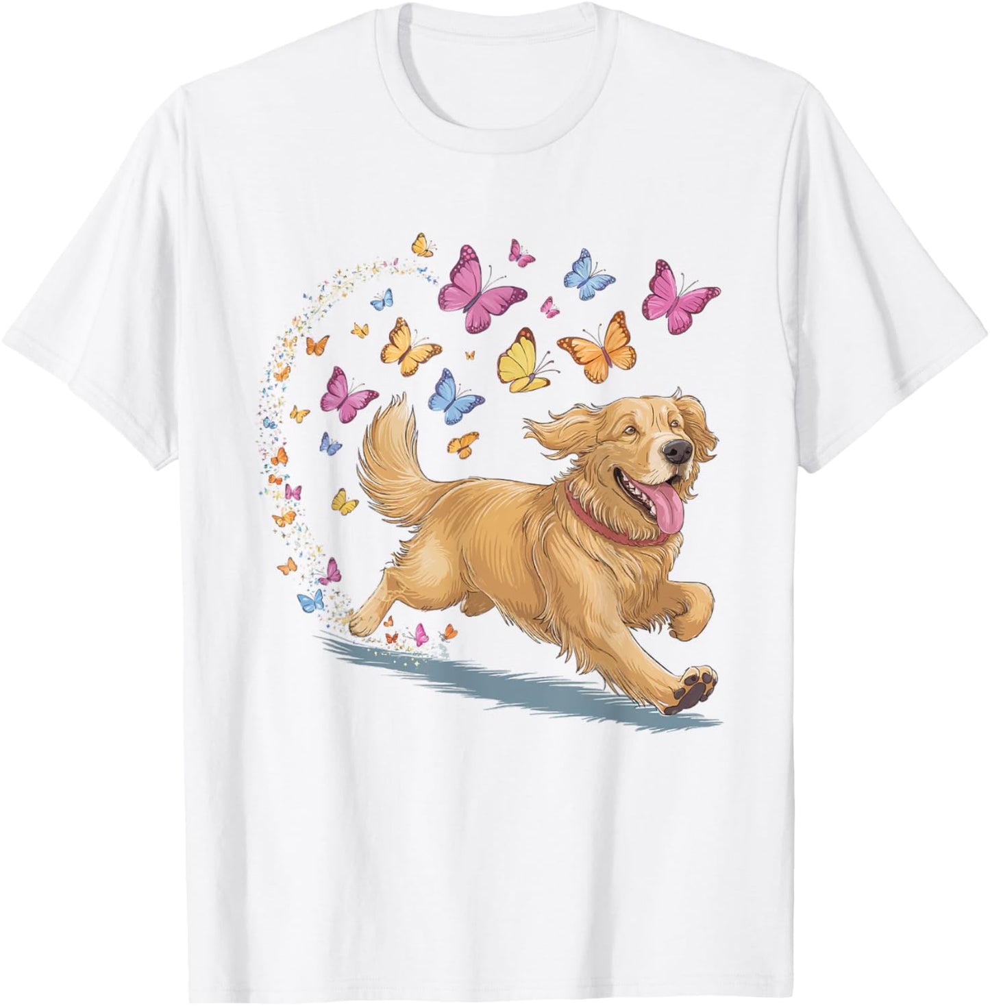 Dog Chases Butterflies Golden Retriever Butterfly T-Shirt - T-Shirt | White