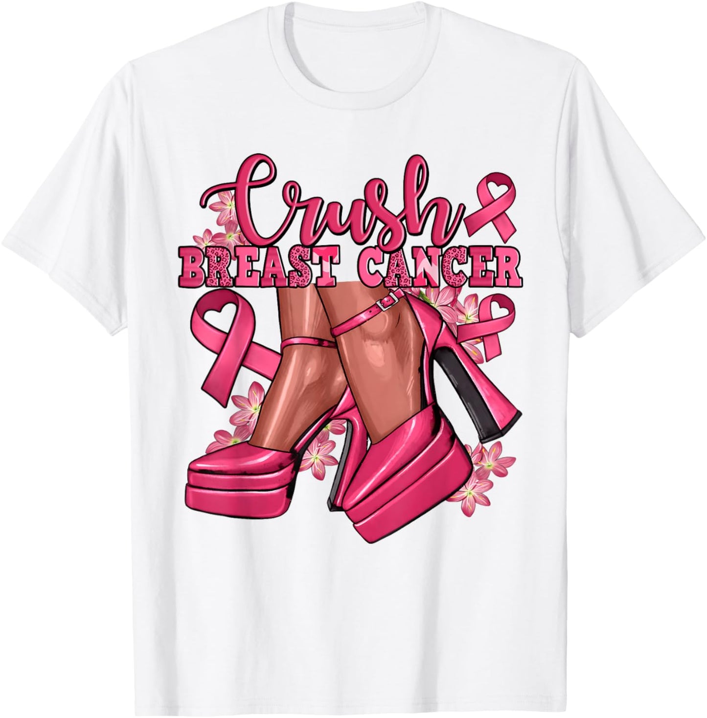 Crush Breast Cancer Bling Pink Ribbon Awareness October Gift T-Shirt - T-Shirt | White