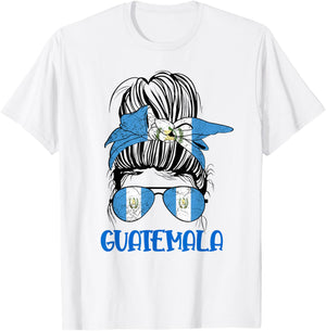 Chapina Girl Guatemala Messy Bun Guatemalan Woman & Kids T-Shirt - T-Shirt | White