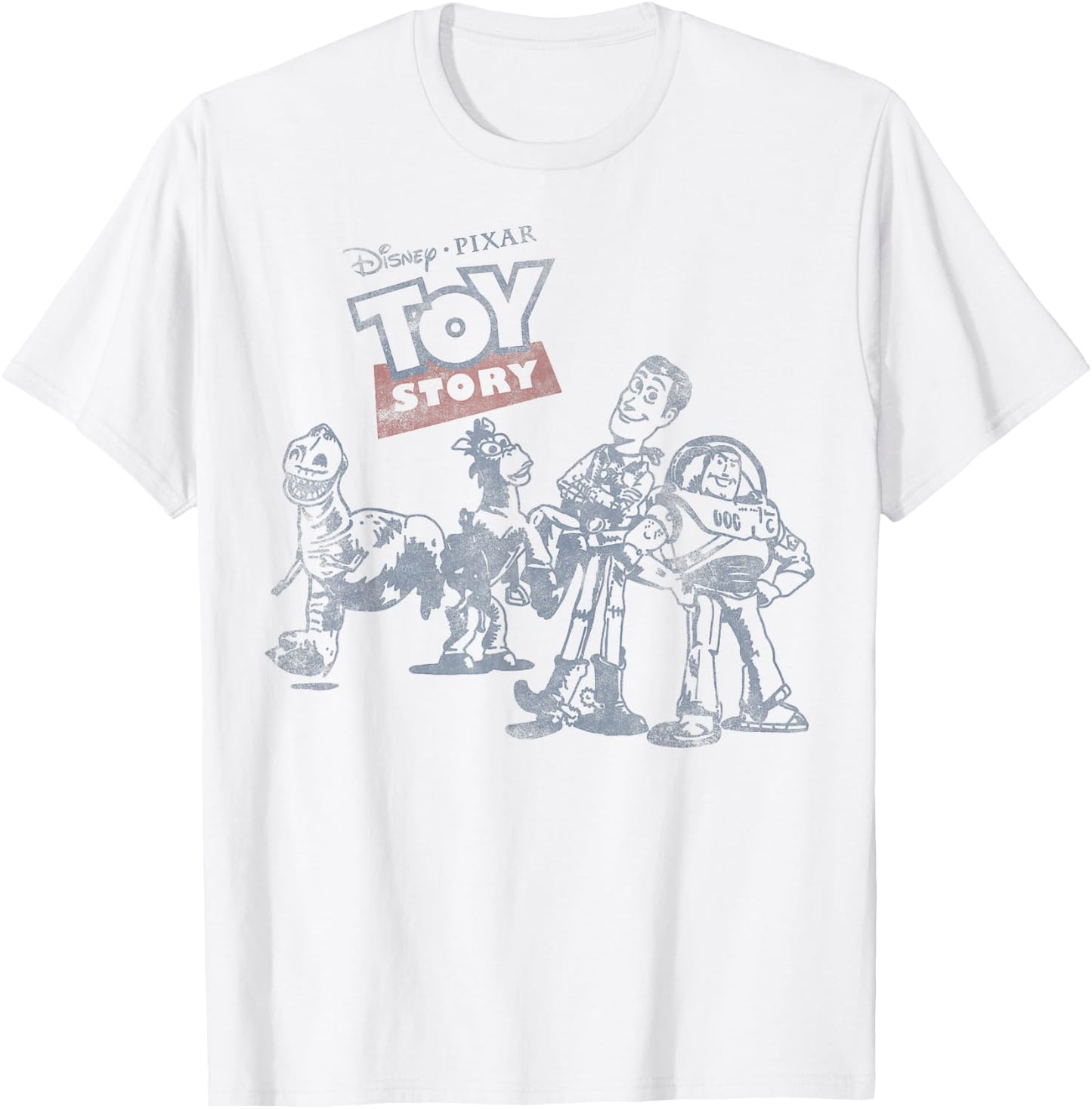Disney Pixar Toy Story Group Shot Vintage Outlined Portrait T-Shirt - T-Shirt | White