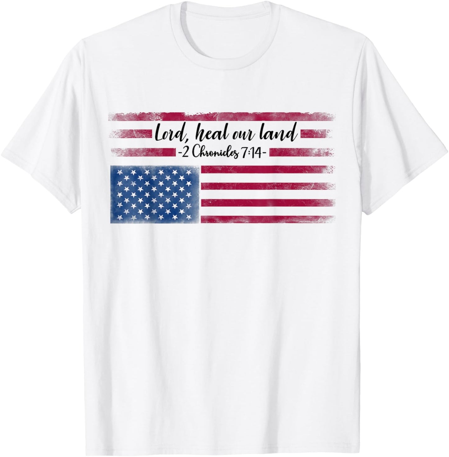 Distressed Upside Down American Flag Lord Heal our Land Women Men T-Shirt - T-Shirt | White