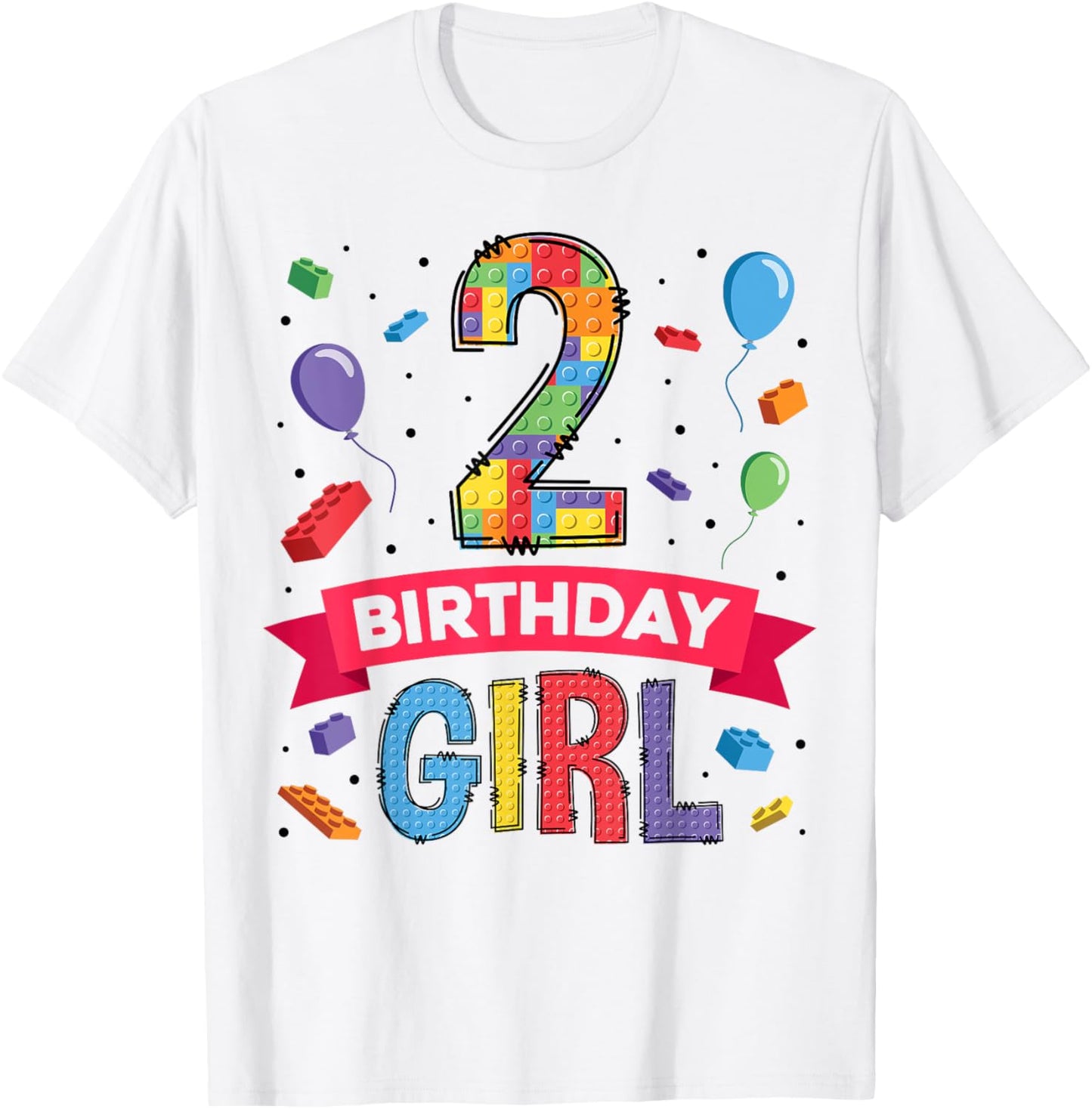 Kids 2 Year Old Building Blocks 2nd Birthday Girl T-Shirt - T-Shirt | White