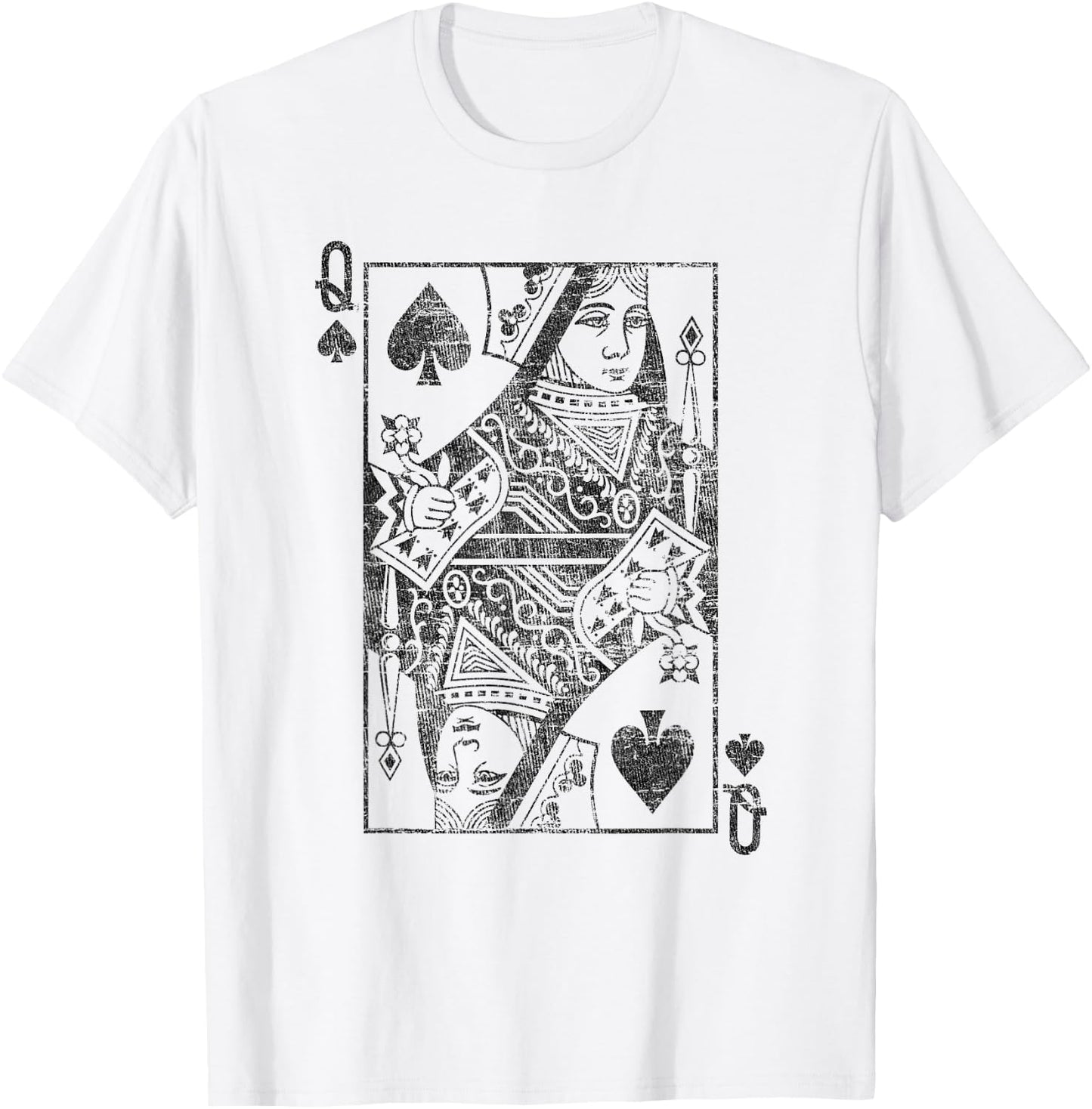 Lady of Spades Playing Cards Costume Poker Distressed T-Shirt - T-Shirt | White