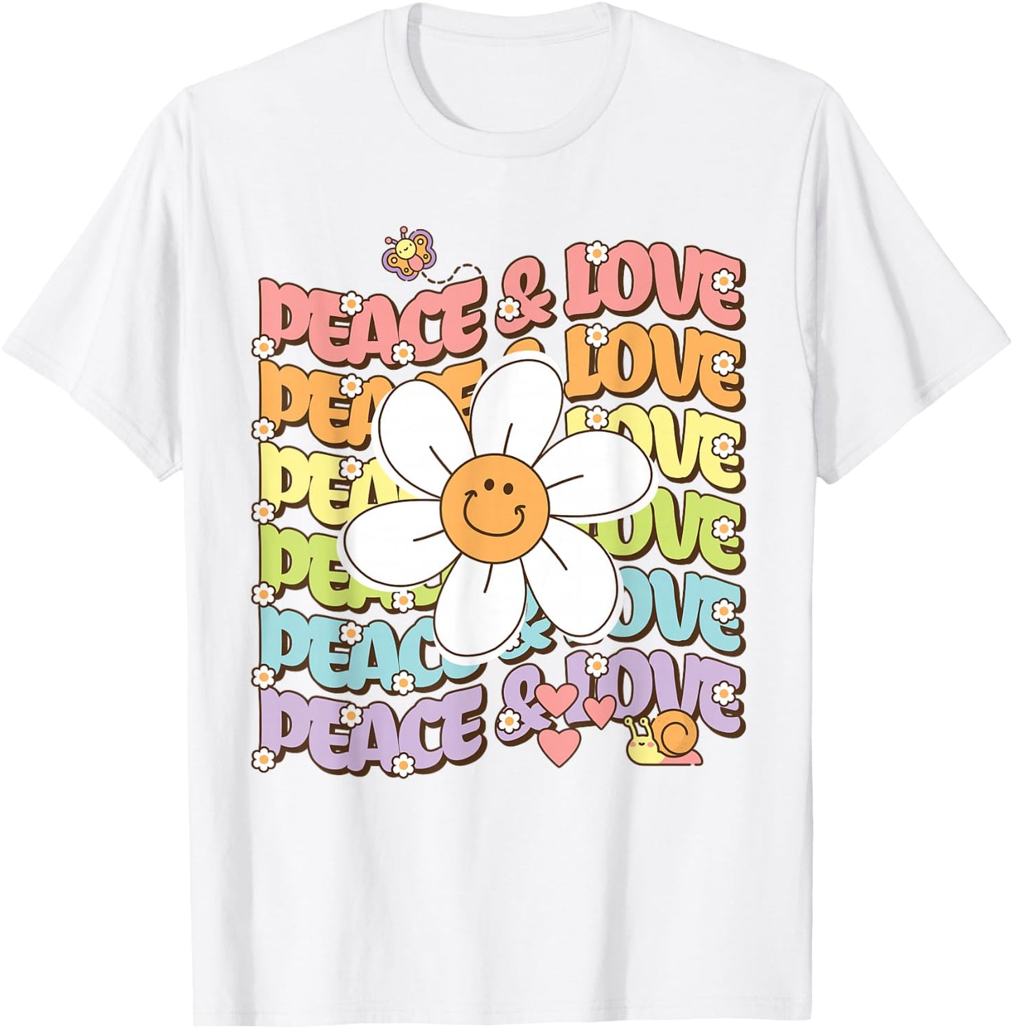 Retro Peace & Love Shirt Cute Smile Daisy Flower Women Teens T-Shirt - T-Shirt | White
