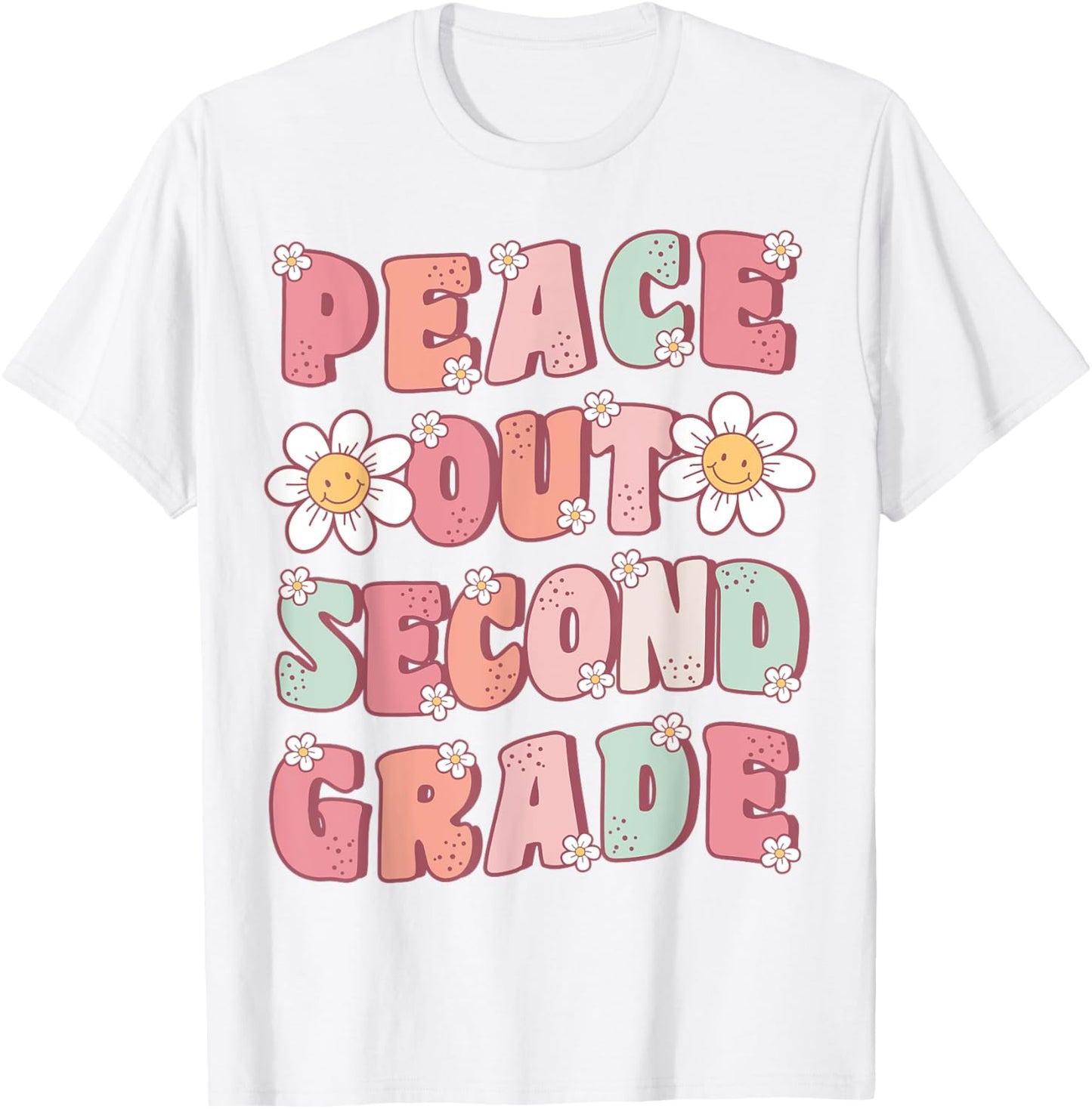 Peace Out Second Grade Cute Groovy Last Day of 2nd Grade T-Shirt - T-Shirt | White