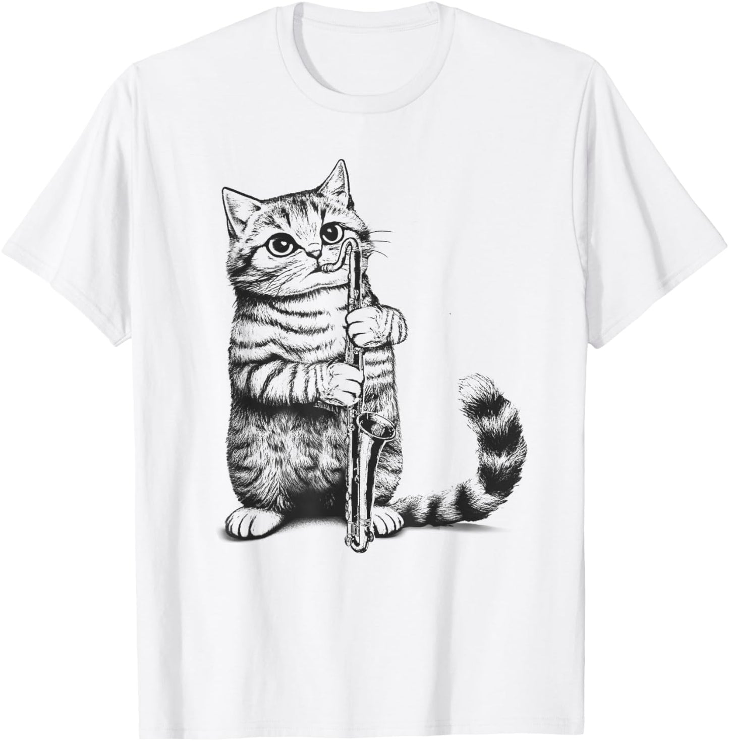 Cat Kitten Playing Bass Clarinet Player Bass Clarinetist Men Women Kids T-Shirt - T-Shirt | White