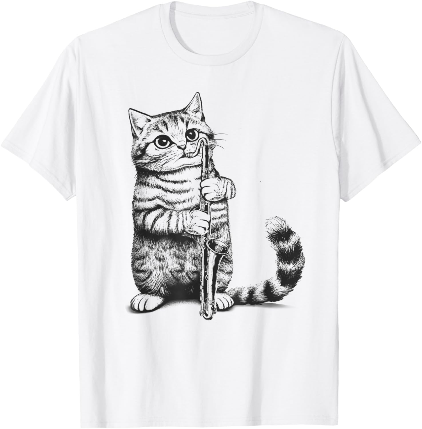 Cat Kitten Playing Bass Clarinet Player Bass Clarinetist Men Women Kids T-Shirt - T-Shirt | White