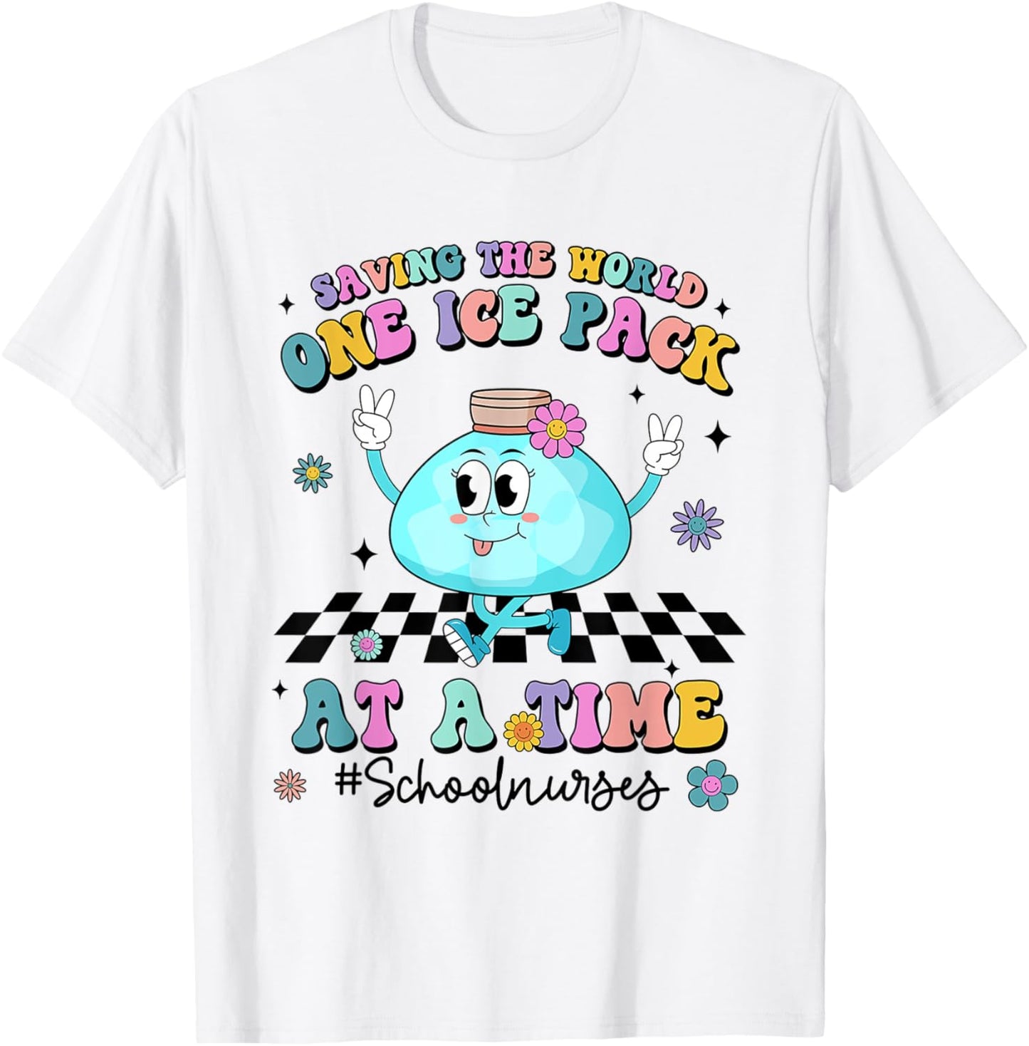 Saving The World One Ice Pack At Time Retro School Nurse T-Shirt - T-Shirt | White