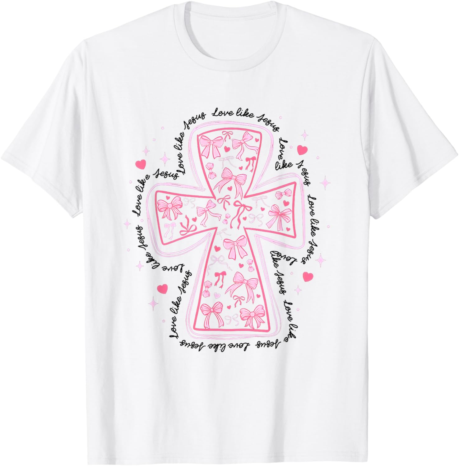 Love Like Jesus Coquette Heart Cross Christian Valentine T-Shirt - T-Shirt | White