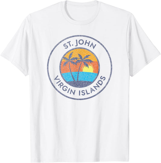 St. John Virgin Islands USVI Vintage Sunset Distressed T-Shirt - T-Shirt | White