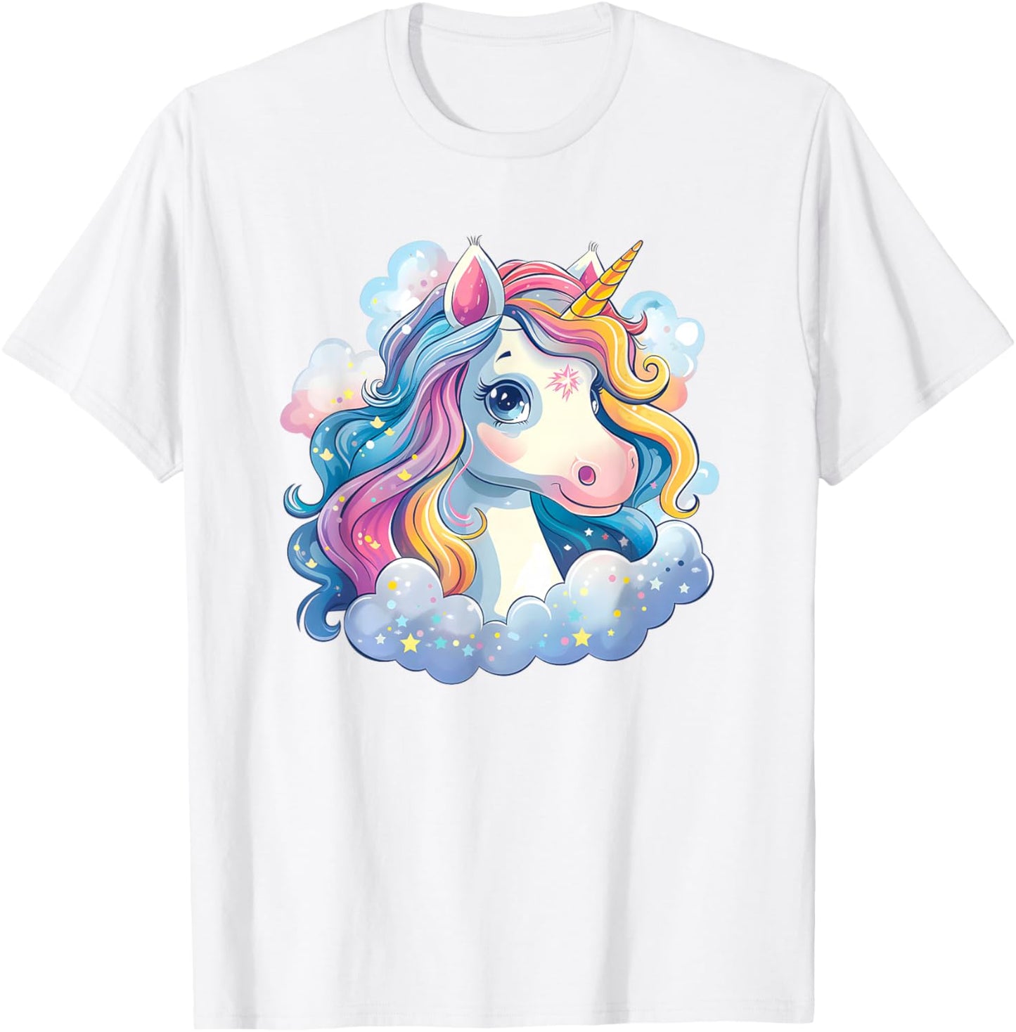 Super Süßes Einhorn mit Regenbogen Mähne Einhorn T-Shirt - T-Shirt | White