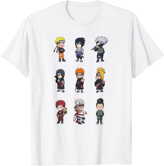 Naruto Shippuden Super Deformed Character Grid Anime T-Shirt - T-Shirt | White