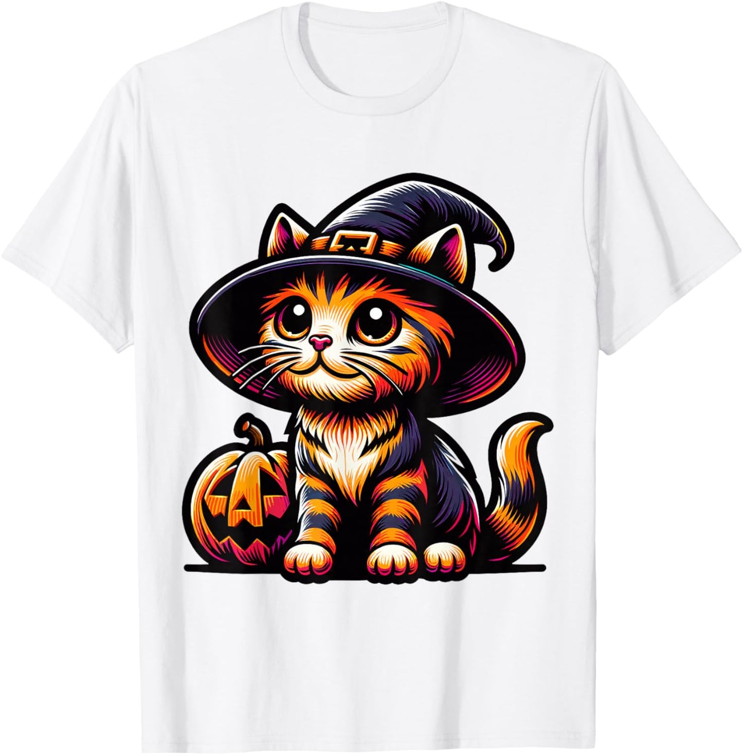 Halloween Cat Funny Fall Pumpkin Cat Lover Cute T-Shirt - T-Shirt | White