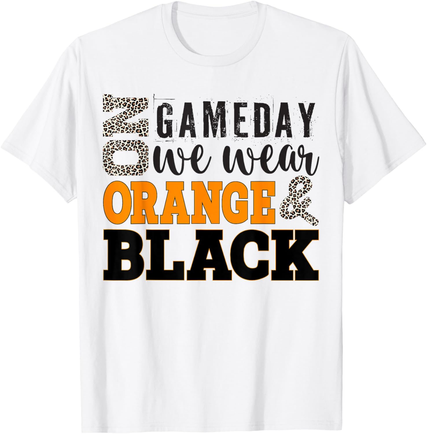 On Gameday Football We Wear Orange And Black Leopard Print T-Shirt - T-Shirt | White